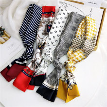 2020 New Summer Fashion Houndstooth Plaid Printed Satin Neck Scarf Shawl Ladies Silk Bag Handle Scarfs Neckerchiefs for Women