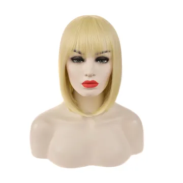 Women High Quality Short Straight Synthetic Bobo Head Wig golden