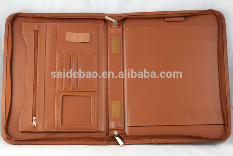 Portable Genuine Leather Portfolio PU Leather Organizer with Flexible Handles