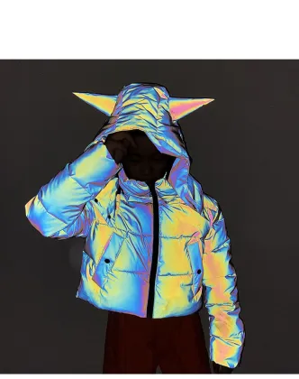 Custom Reflective Cropped Jacket Women Wear 2021 Winter