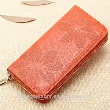 Fashion Flower Printed Genuine Cowhide Leather Purse For Young Lady Wholesale