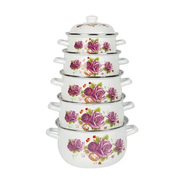 Purple Eternal Rose Cast-Iron Enamel Casserole Table Cookware Pot Set