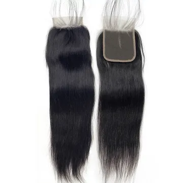 Straight 100% human hair closure 4*4, wholesale closure and frontal,Baby Hair Pre Plucked Remy Natural Color human hair closures