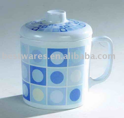 2015 New arrival eco friendly plastic melamine drinking mug with lid