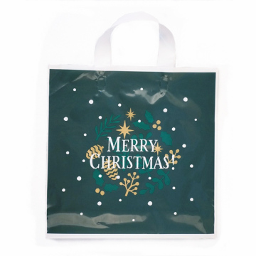 Green Plastic X-mas Handle Gift Shopping Logo Bag