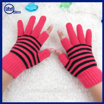 Yhao Fashion Winter Striped Knit Gloves with Two Half Fingerless Gloves