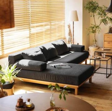 Modern Fabric Couch & Wood Sectional Living Room Sofa Set