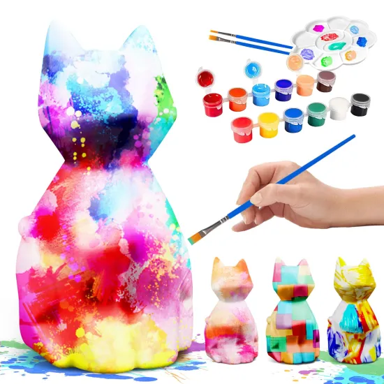DIY Paint Your Own Geometric Cat Lamp Kit: Creative Toy Art Craft for Girls and Boys
