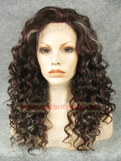 Auburn with Blonde Highlight Medium Length Bounce Wavy Rihanna Synthetic Wig