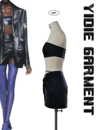 Cutout Faux Leather Mini Low Waist Black Skirt