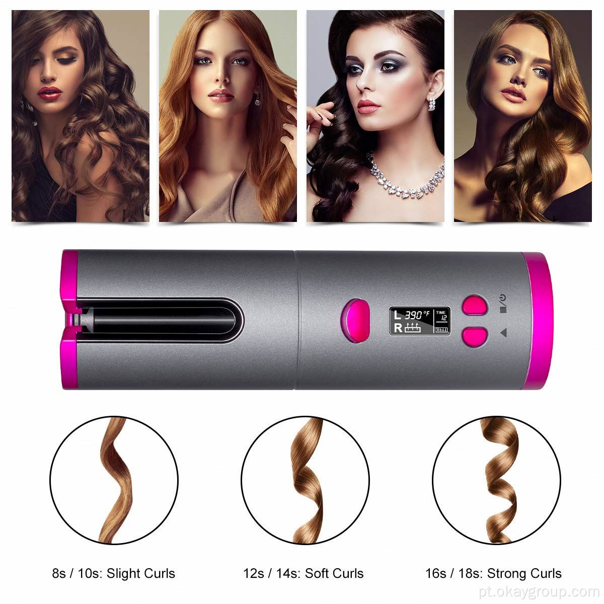 Curling Iron Barril de Cerâmica Portátil Automático Cabelo Curling