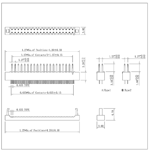 Conector del enchufe de inmersión de cable plano de 1.27 mm IDC (altura terminada 5.1)