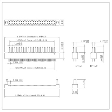 Cabeçalhos de cabo planos de 1,27 mm IDC Connector de plugue de dip (altura terminada 5.1)