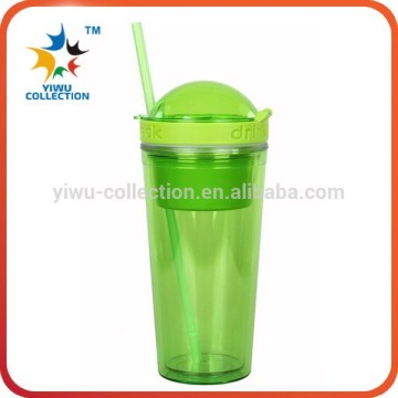 16oz Double Wall clear straw cup With Customized Lid
