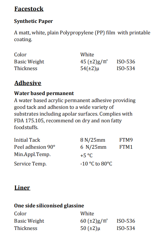 71e0822 Synthetic Paper Water Based Permanent White Glassine