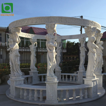 Western Design Natural White Marble Hand Carved Round Gazebo for Outdoor Garden Decoration