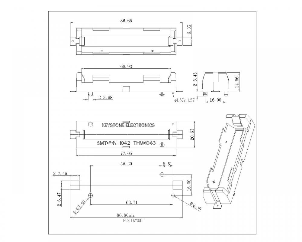 BBC-M-GO-A-18650-042 Suporte de bateria para 18650 SMT