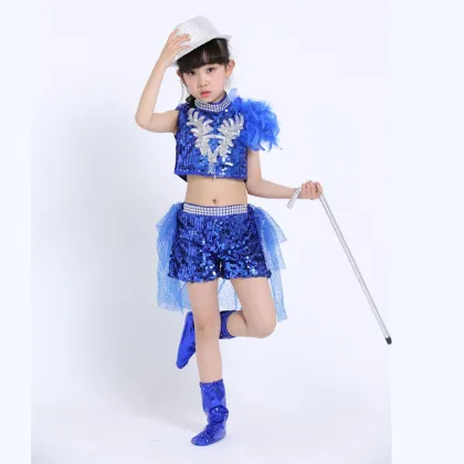 children blue sequins hip hop dance costume