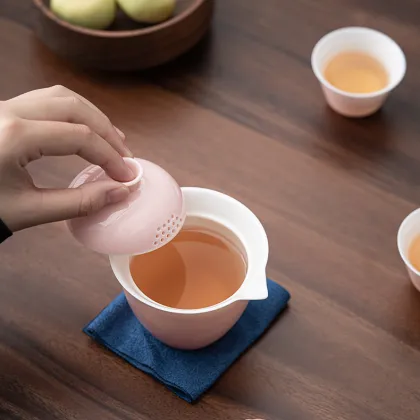 Portable Light Pink Porcelain Tea Set - Gift Bag Included: Tea Maker, Infuser, and Gongfu Set