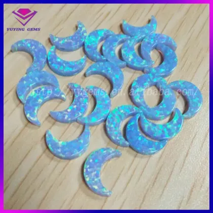 Half Moon Fire Opal Created Blue Stone Earring