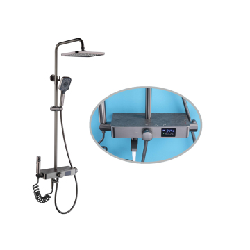 Suhu Digital Konstan Digital Berkualitas Tinggi Set Faucet Mixer Mixer Grey Grey Grey Dengan Rak