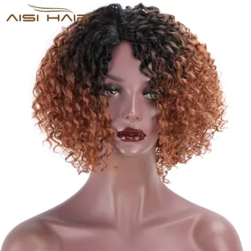 Aisi Hair Ombre Brown Kinky Curly Short Wigs Heat Resistant Synthetic Fiber Afro Curly Short Bob Wigs for Women