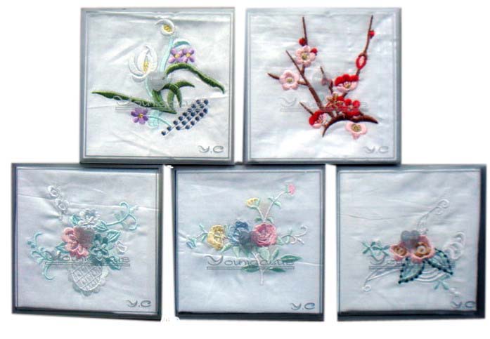 Cotton Ladies' Flower Embroidery Handkerchief