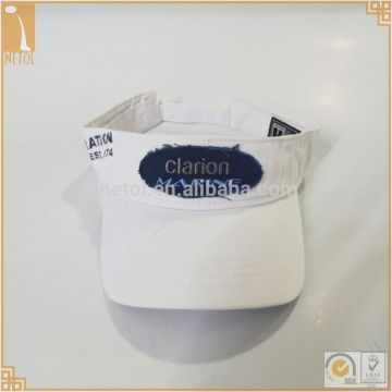 Custom 100% cotton applique embroidered white sun visor cap wholesale