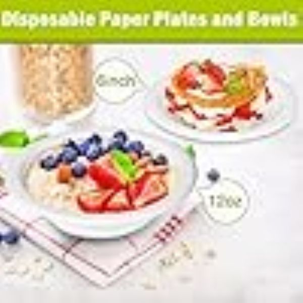 Disposable Paper Plates & Bowls - 6 inch, 12 OZ, Compostable, Biodegradable Eco Friendly for Cereals, Dessert, Salad - 100 Pack,