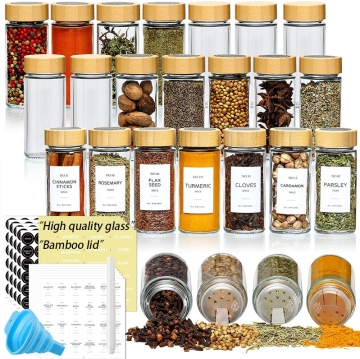 Custom Made Spice Jars with Bamboo Lids and Labels