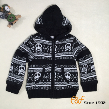 Boy's Classic Black-white Color Full Zip Hoodie Sweater