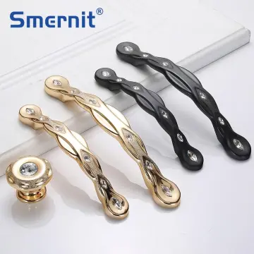 Gold Door Handles and Knobs for Kitchen Cabinet Cupboard Zinc Alloy Diamond Crystal Furniture Handles Dresser Drawer Pulls Black