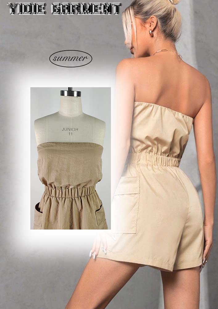 Multi-pocket Nylon Romper Sexy Tube Bodycon Cargo Jumpsuit