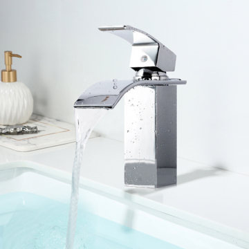 Polished Chrome Deck Mount Waterfall Faucet for Bathroom Sink