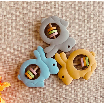 Baby Bunny Silicone Teingting Toys Wood Rattles Ring