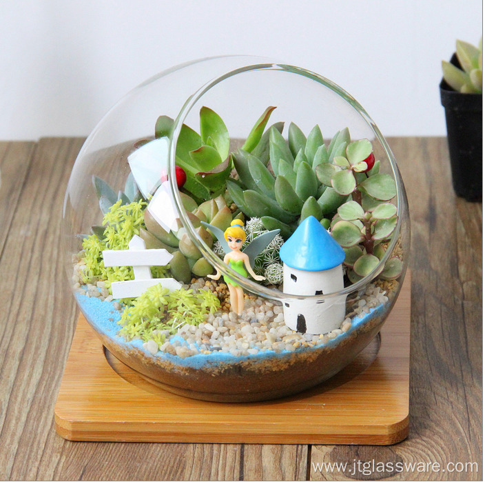 Hand Blown Faceted Glass Succulent Terrarium Geometric