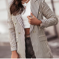 Open Front One Button Plaid Blazers