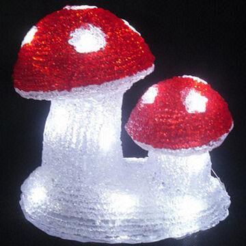 LED mushroom, operated by 3 AA batteries, acrylic material with super bright white bulbs