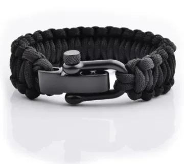Handmade Adjustable Nylon Rope Paracord Survival Bracelet with Stainless Shackle
