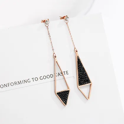 Long Black Swarovski Crystal Drop Earrings