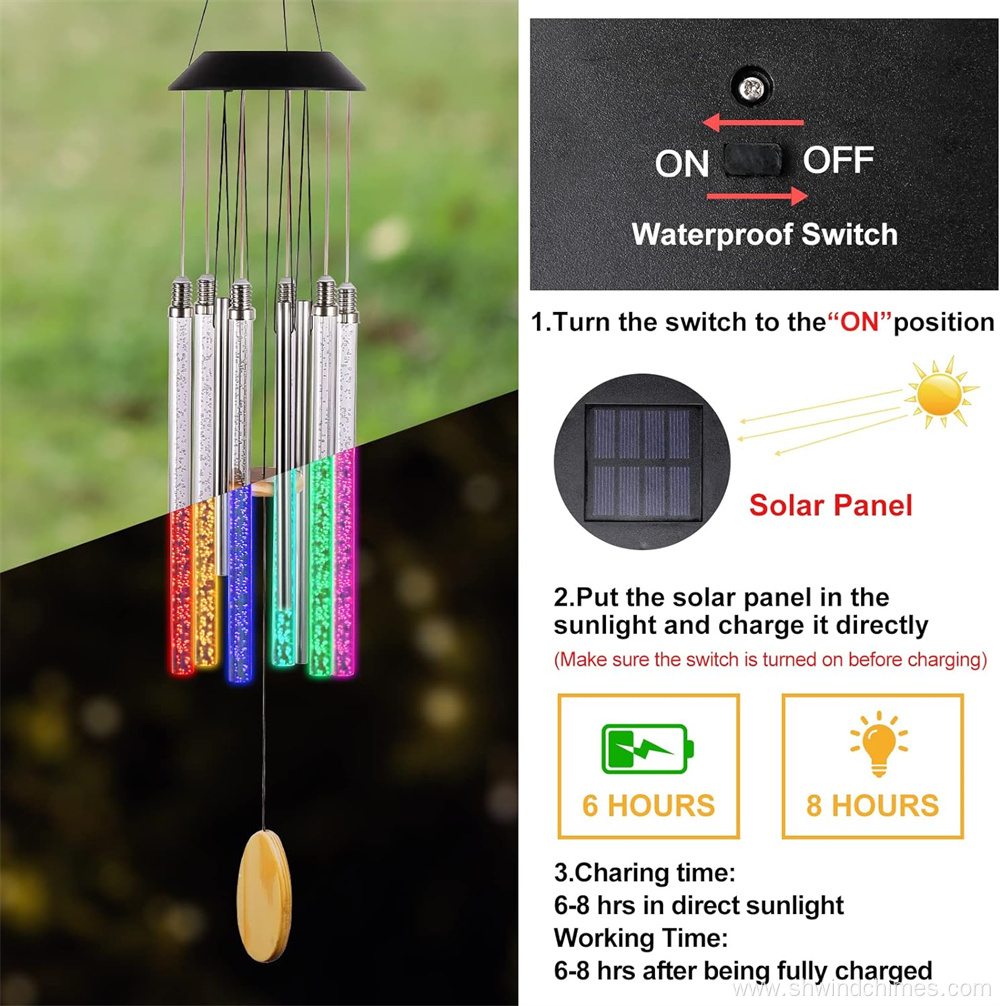 Color Changing LED Solar-Powered Wind Chimes for Outdoor Use