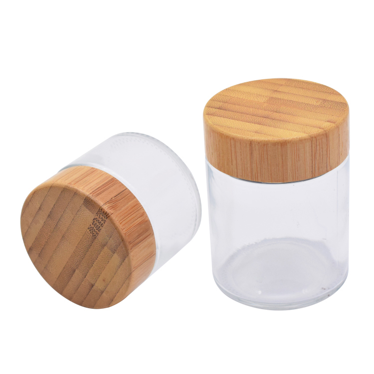 Glass bottle with bamboo lid
