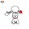 Metal dog shaped enamel keychain with charms