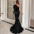Women&#39;s One Shoulder Cutout Formal Sequin Prom Dress