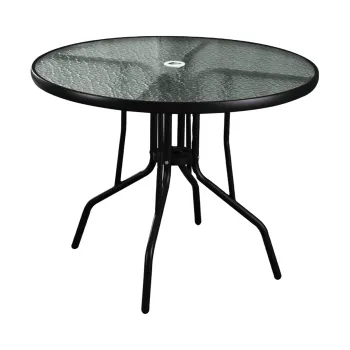 Leisure Garden Tempered Glass Outdoor Round Table Steel Frame Patio Table