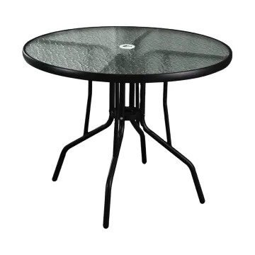 Leisure Garden Tempered Glass Outdoor Round Table Steel Frame Patio Table