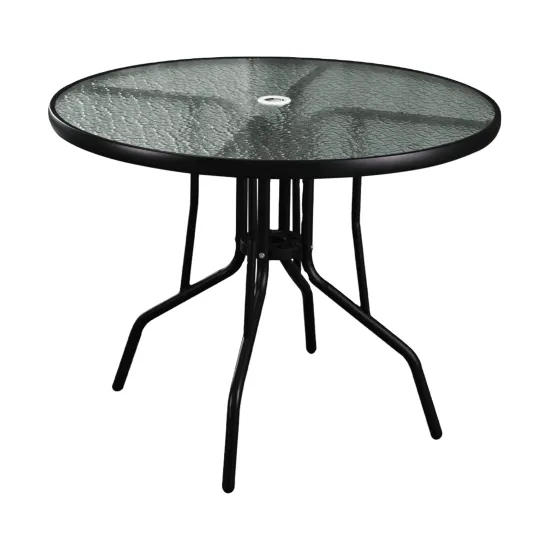 Leisure Garden Tempered Glass Outdoor Round Table Steel Frame Patio Table
