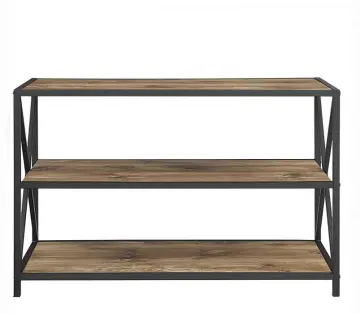 Console Solid Wood Bookshelf with Metal Frame