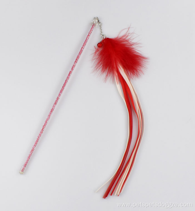 colorful feathers plastic stick cat teaser with bell