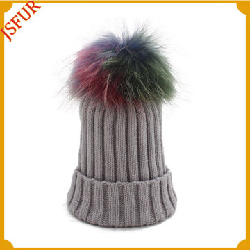 Raccoon Fur Unisex Knitted Stripe Hat Unisex Softextile Hat